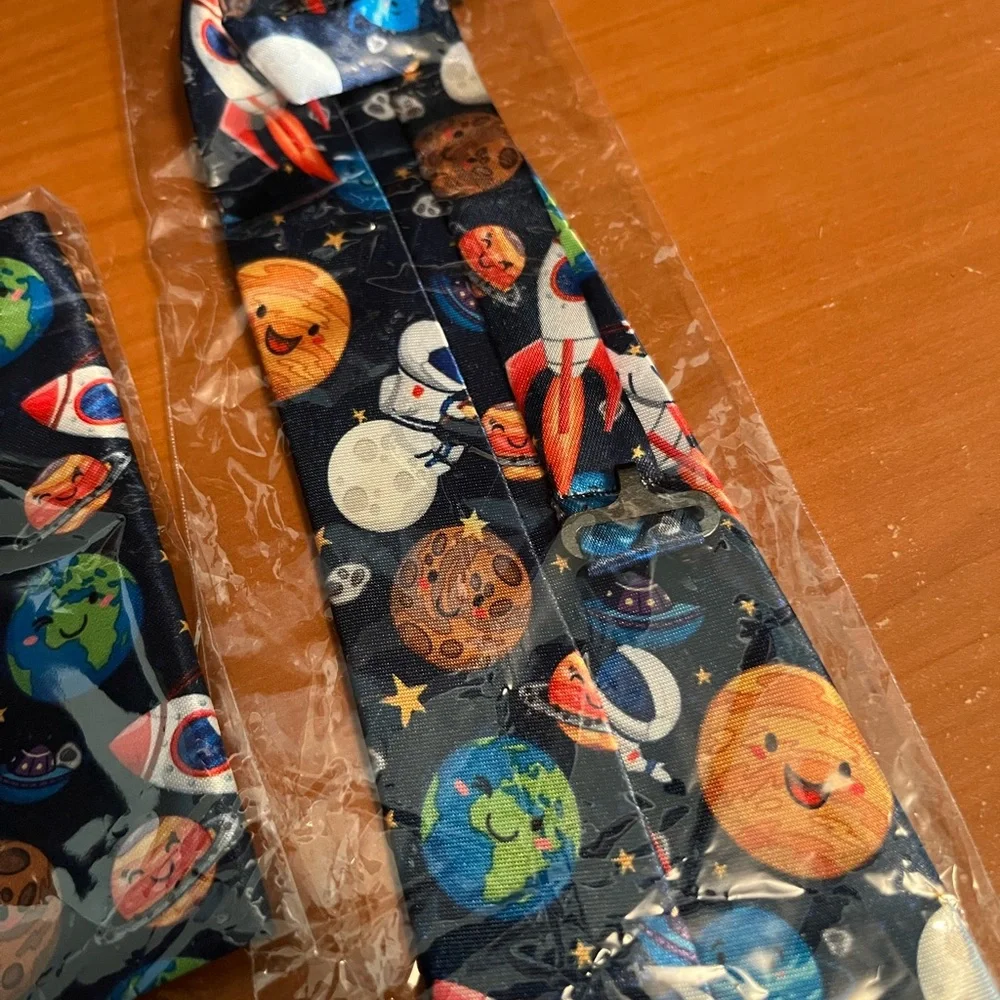 Kids Dinosaur and Space Print Tie and Pocket Square Set